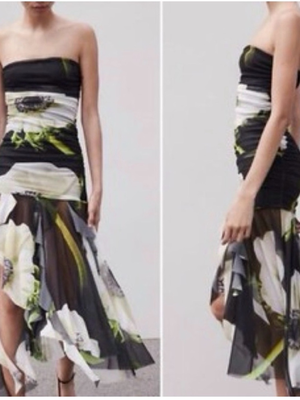 Zara flowy Black Floral Print dress size small